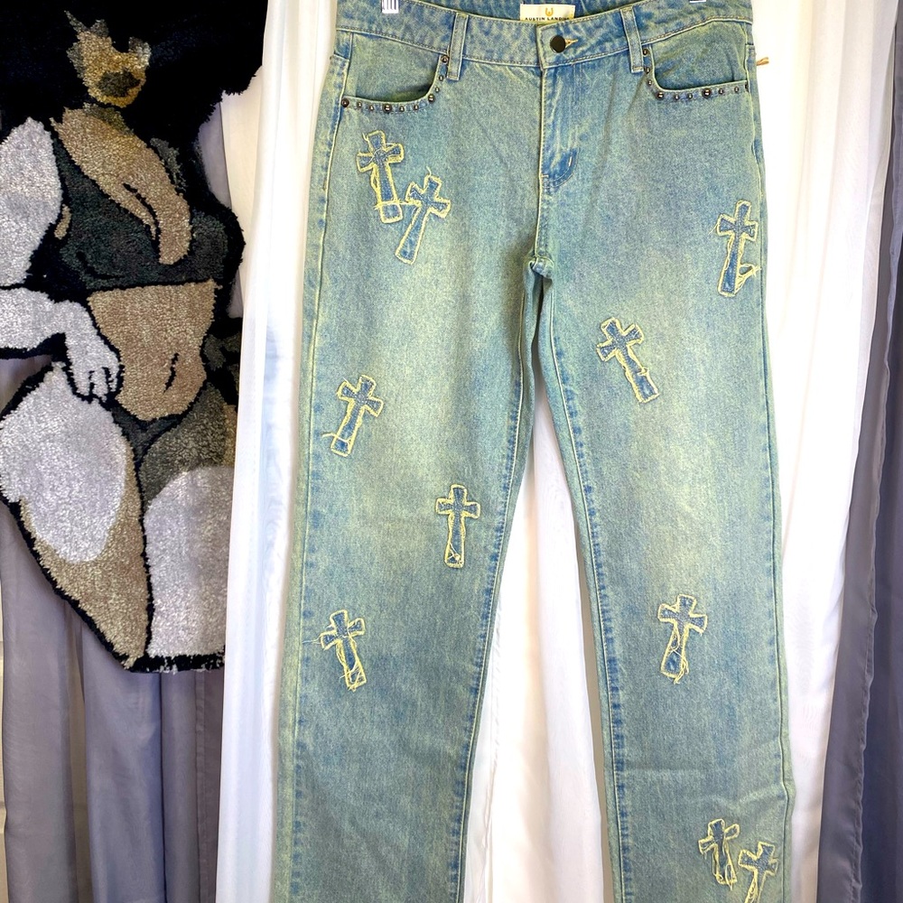 Women's Boot Cut Jeans with Cross Embroidery